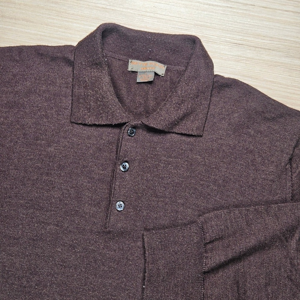 Sette Ponti Polo Sweater Men L Brown Merino Wool Blend Made in Italy Long Sleeve